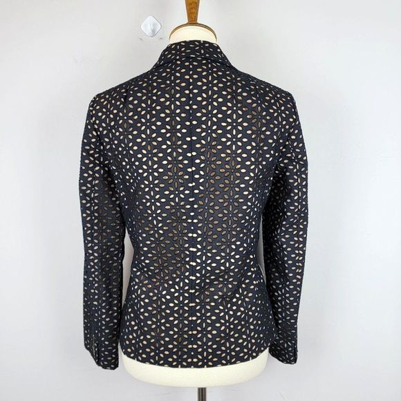 Michael Kors Made In Italy Black Caramel Cotton Silk Embroidered Cutout Blazer 6 - Picture 3 of 15
